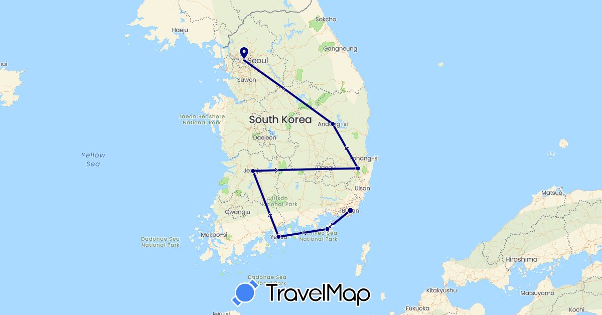 TravelMap itinerary: driving in South Korea (Asia)